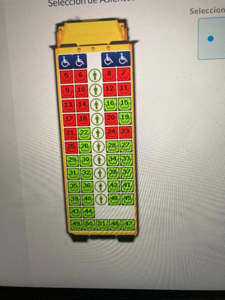 Picture of bus seats filling up to take the bus from San Jose to Nosara